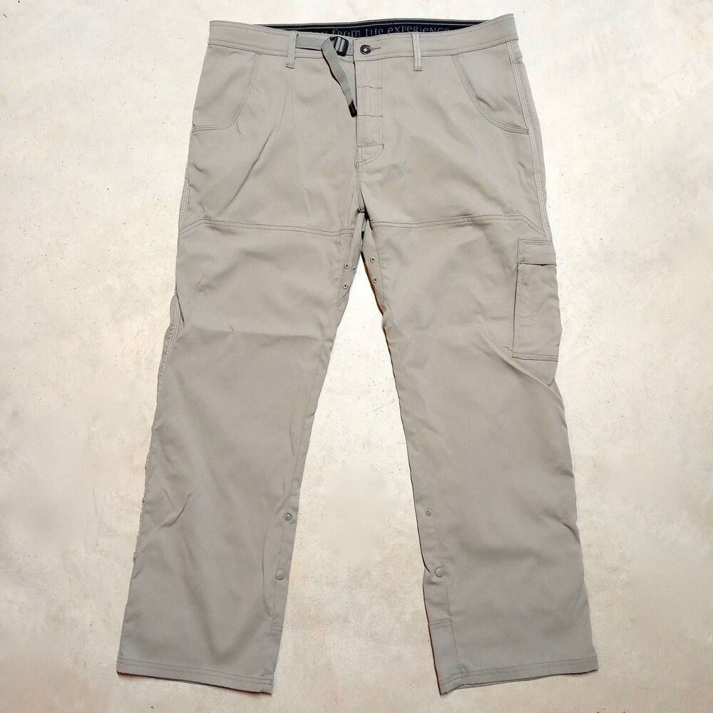 Prana Zion Hiking Pants Mens 38x30 Stretch Belted Vent Roll Up Snap Leg Cargo